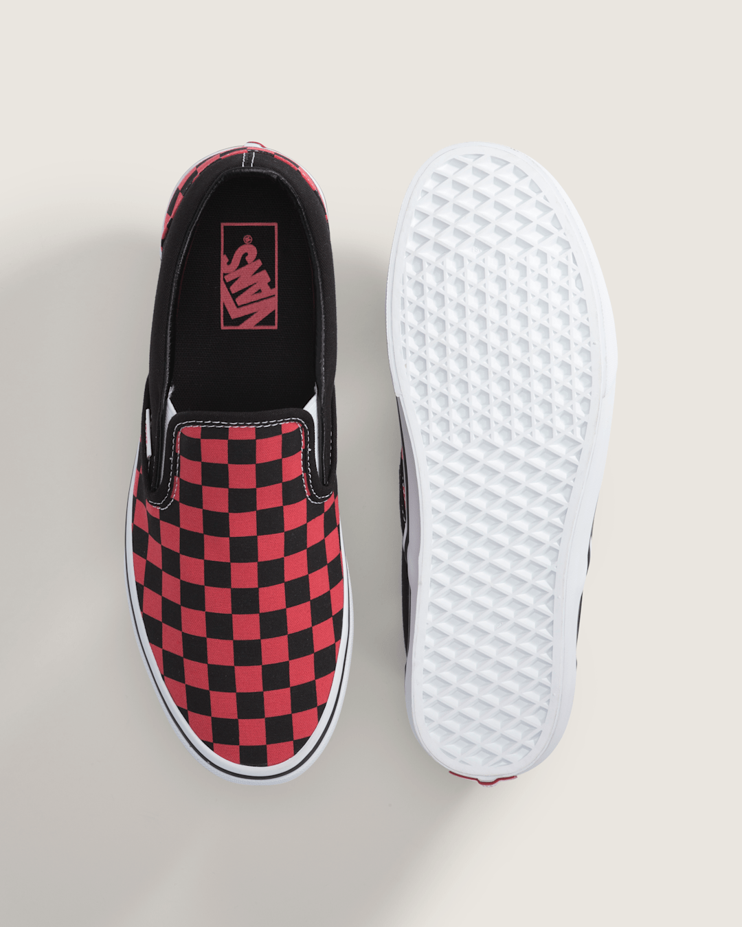 Men Vans Classic Slip-On Checkerboard Shoe in Checkerboard Crimson Haze Red