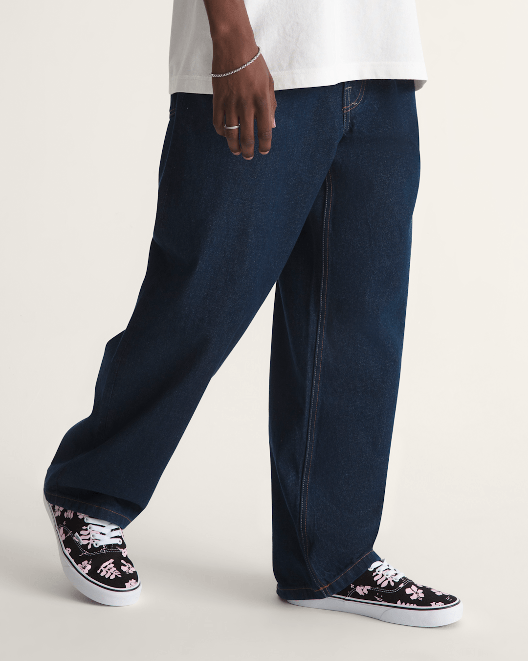 Men Vans Premium Check-5 Loose Denim Pants in Dark Rinse Blue