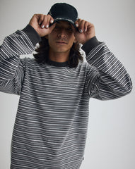 Men Vans Wesley Stripe Long Sleeve Knit Shirt in Faded Black