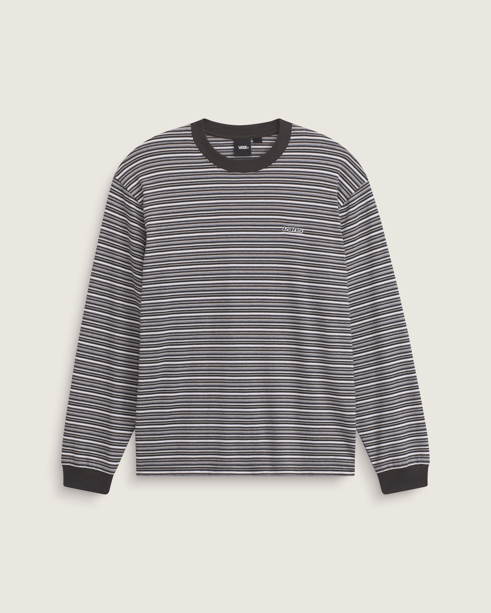 Men Vans Wesley Stripe Long Sleeve Knit Shirt in Faded Black