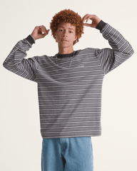 Men Vans Wesley Stripe Long Sleeve Knit Shirt in Faded Black