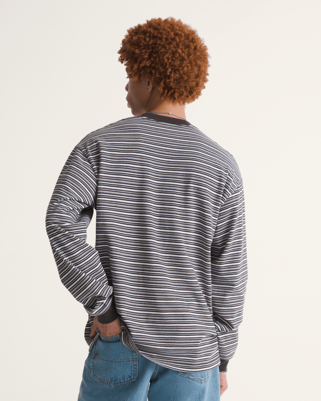 Men Vans Wesley Stripe Long Sleeve Knit Shirt in Faded Black