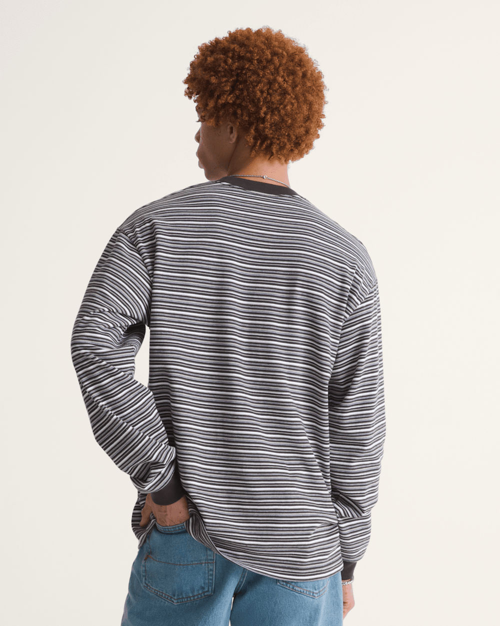 Men Vans Wesley Stripe Long Sleeve Knit Shirt in Faded Black