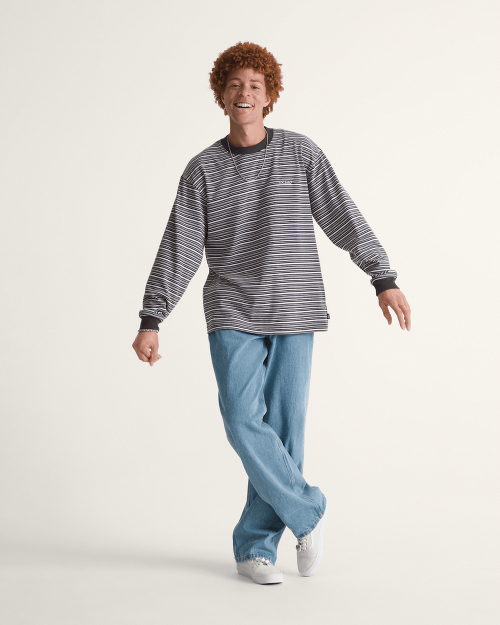 Men Vans Wesley Stripe Long Sleeve Knit Shirt in Faded Black