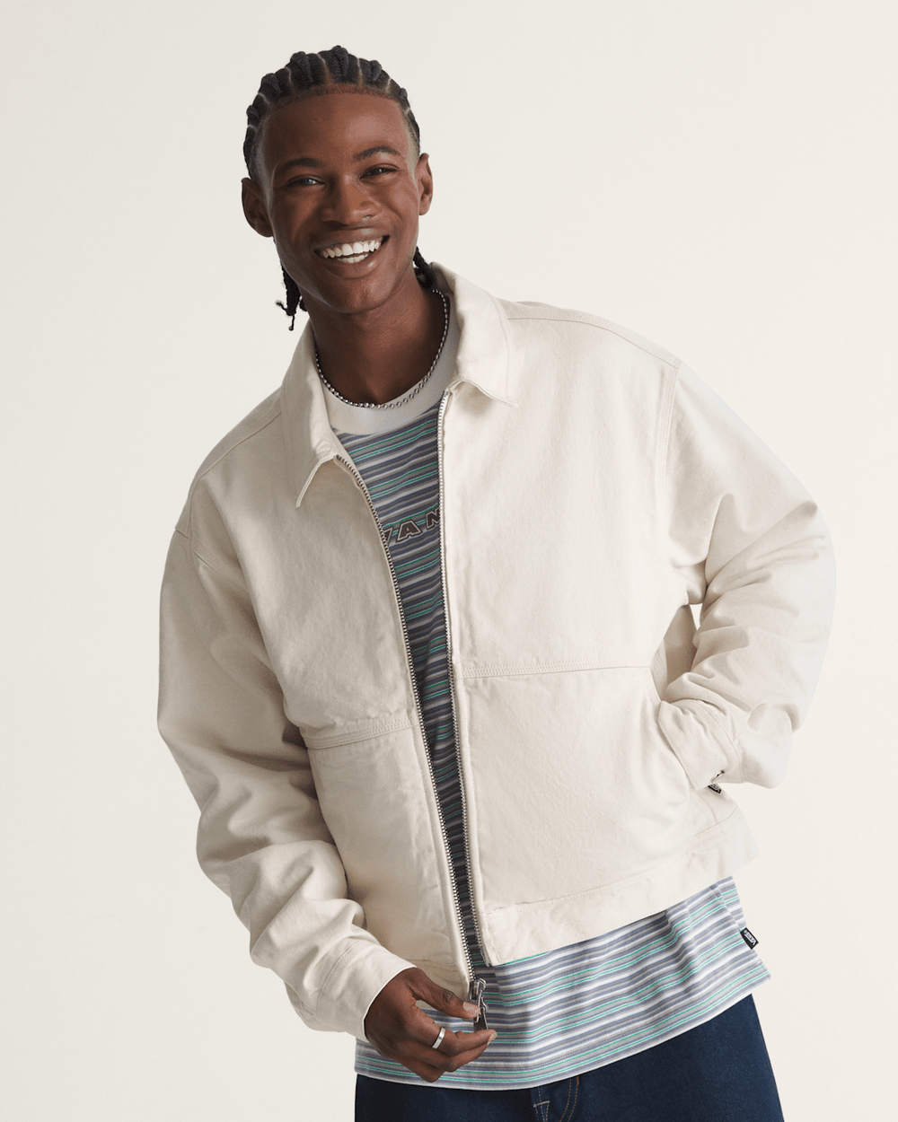 Men Vans Premium Denim Station Jacket in Natural Seed Beige