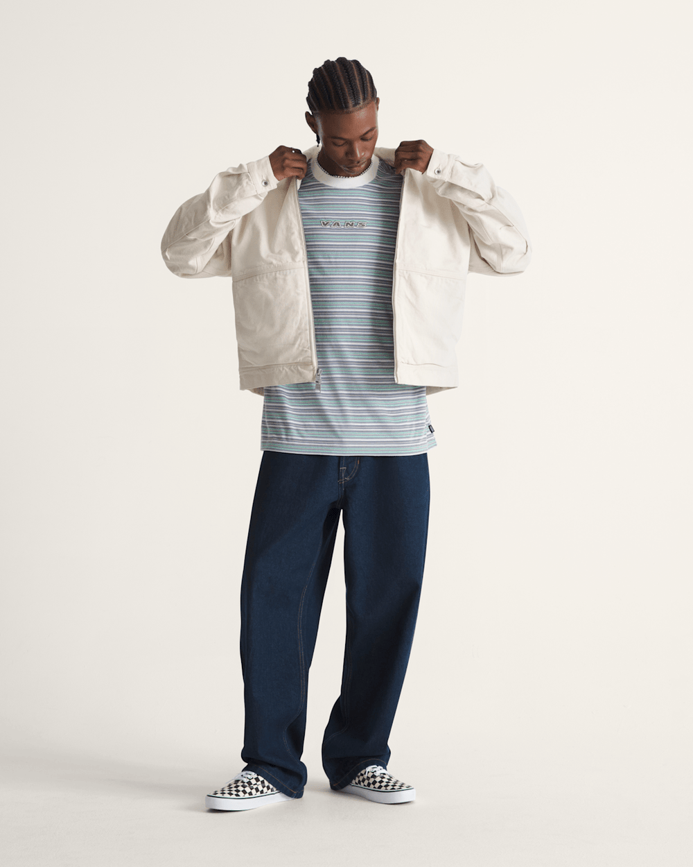 Men Vans Premium Denim Station Jacket in Natural Seed Beige