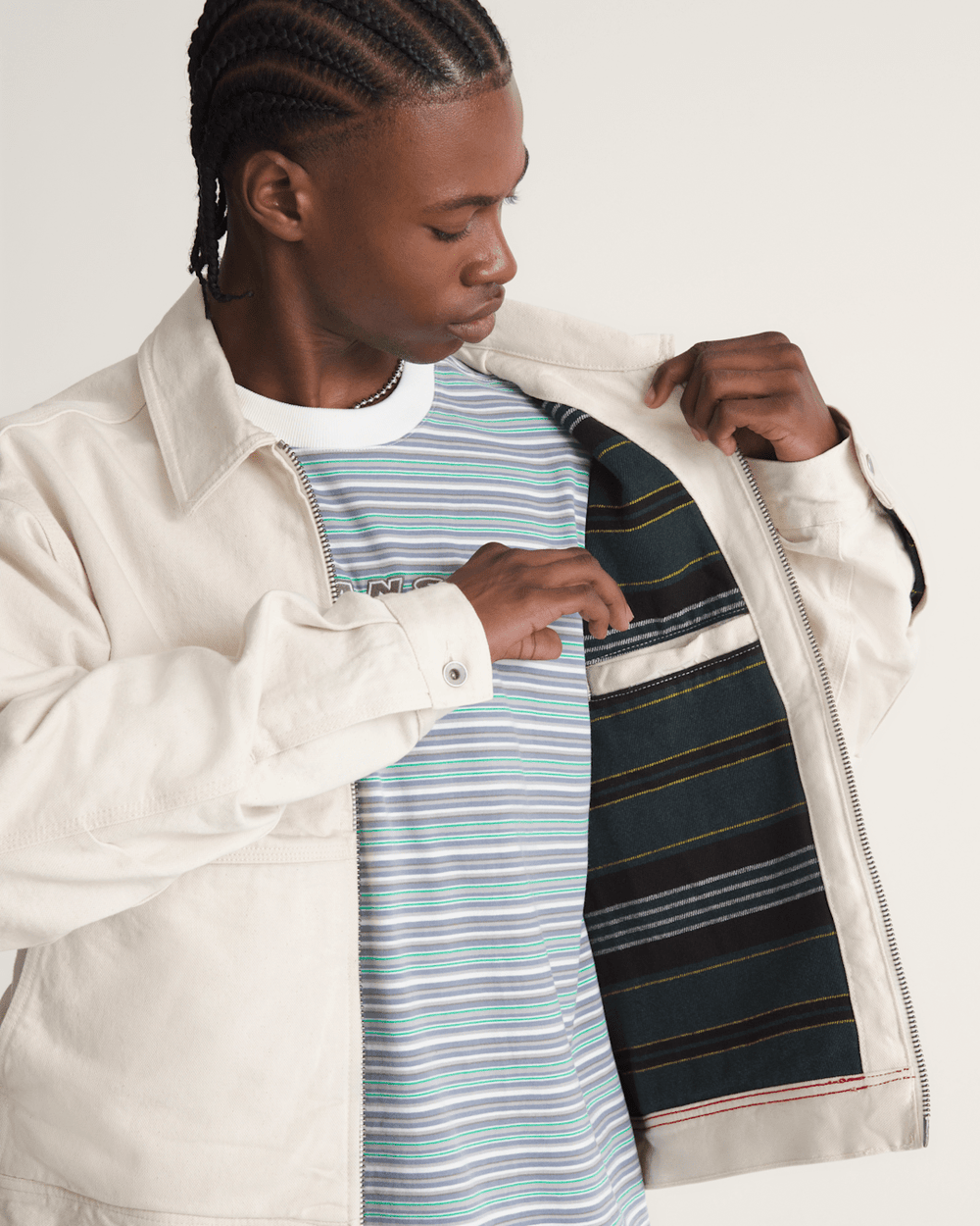 Men Vans Premium Denim Station Jacket in Natural Seed Beige
