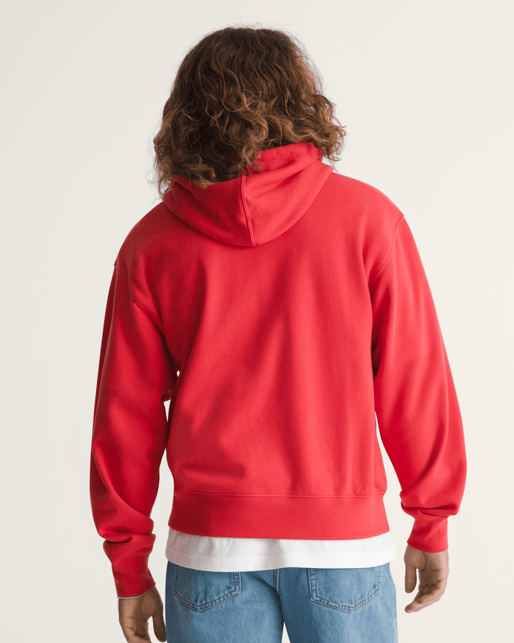 Men Vans Stretch Logo Pullover Hoodie in Crimson Haze Red