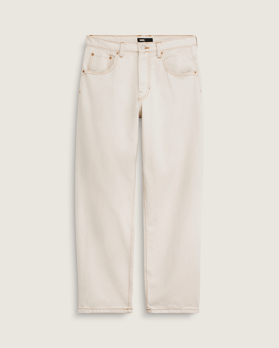 Men Vans Premium Check-5 Loose Denim Pants in Natural Seed Beige