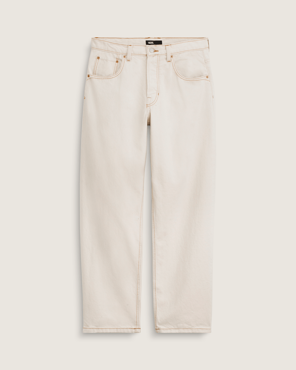 Men Vans Premium Check-5 Loose Denim Pants in Natural Seed Beige