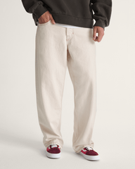 Men Vans Premium Check-5 Loose Denim Pants in Natural Seed Beige
