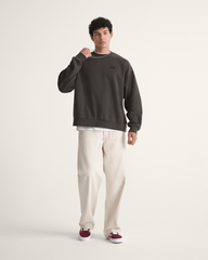 Men Vans Premium Check-5 Loose Denim Pants in Natural Seed Beige