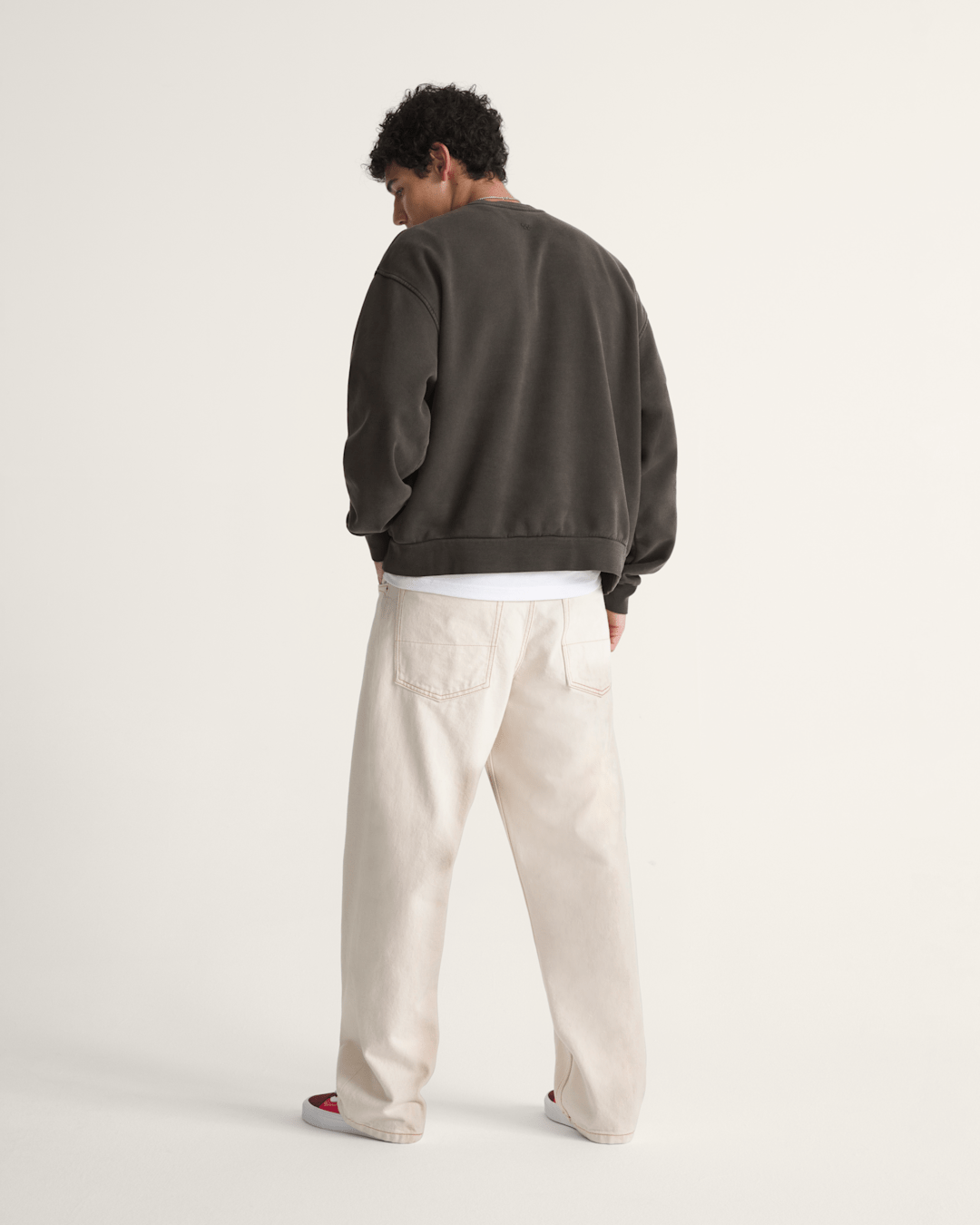Men Vans Premium Check-5 Loose Denim Pants in Natural Seed Beige