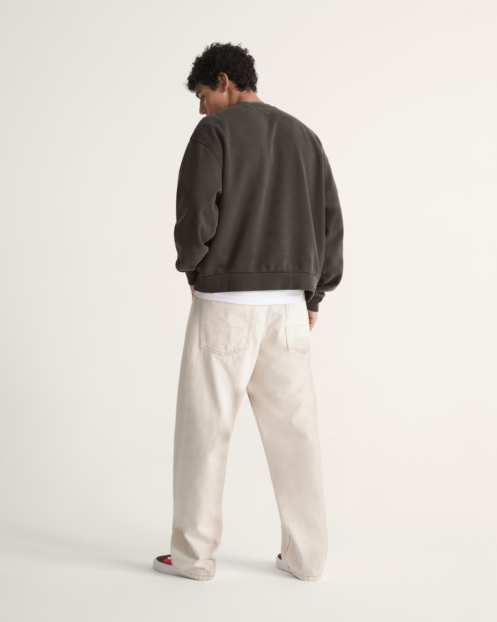 Men Vans Premium Check-5 Loose Denim Pants in Natural Seed Beige