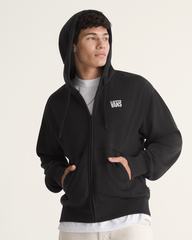 Men Vans Stretch Logo Zip Hoodie in Black / White