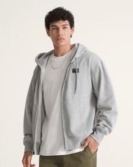 Men Vans Stretch Logo Zip Hoodie in Cement Heather Grey