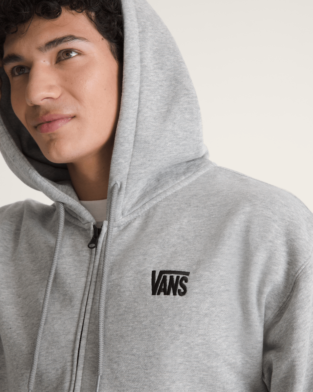 Men Vans Stretch Logo Zip Hoodie in Cement Heather Grey