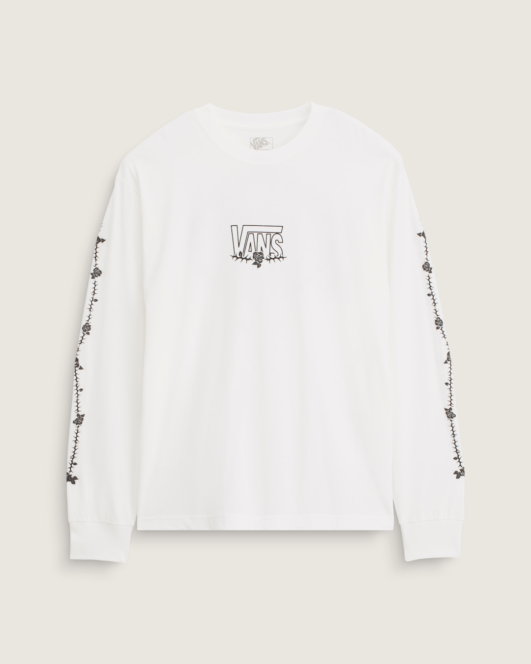 Men Vans Rose and Thorns Long Sleeve T-Shirt in White
