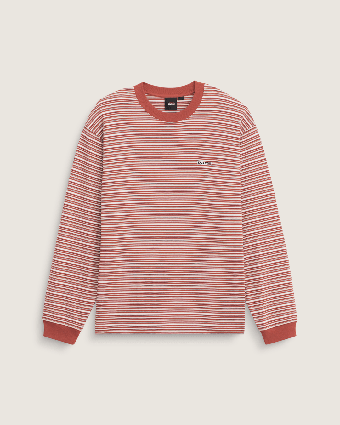 Men Vans Wesley Stripe Long Sleeve Knit Shirt in Light Bronze Brown