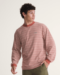 Men Vans Wesley Stripe Long Sleeve Knit Shirt in Light Bronze Brown