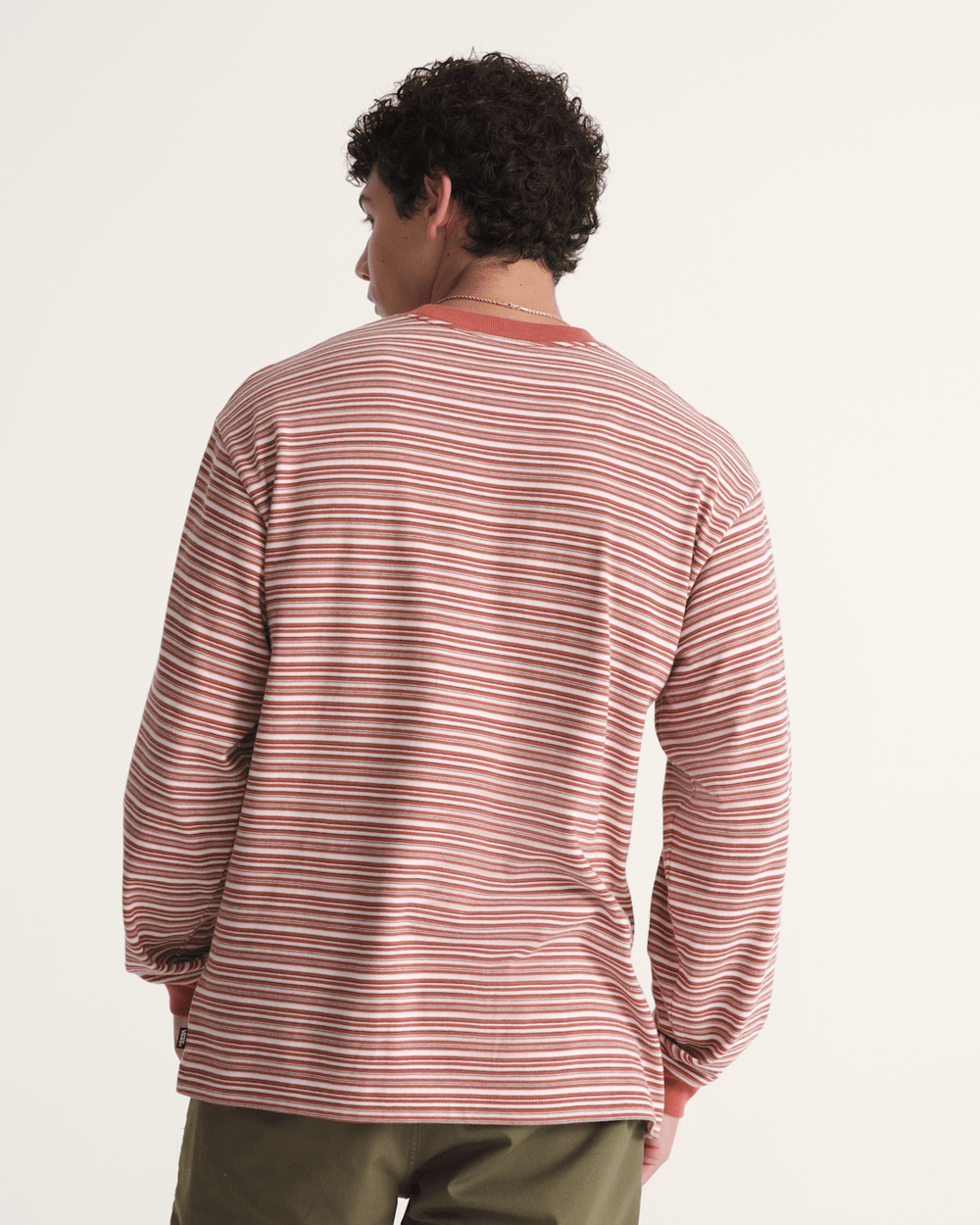 Men Vans Wesley Stripe Long Sleeve Knit Shirt in Light Bronze Brown