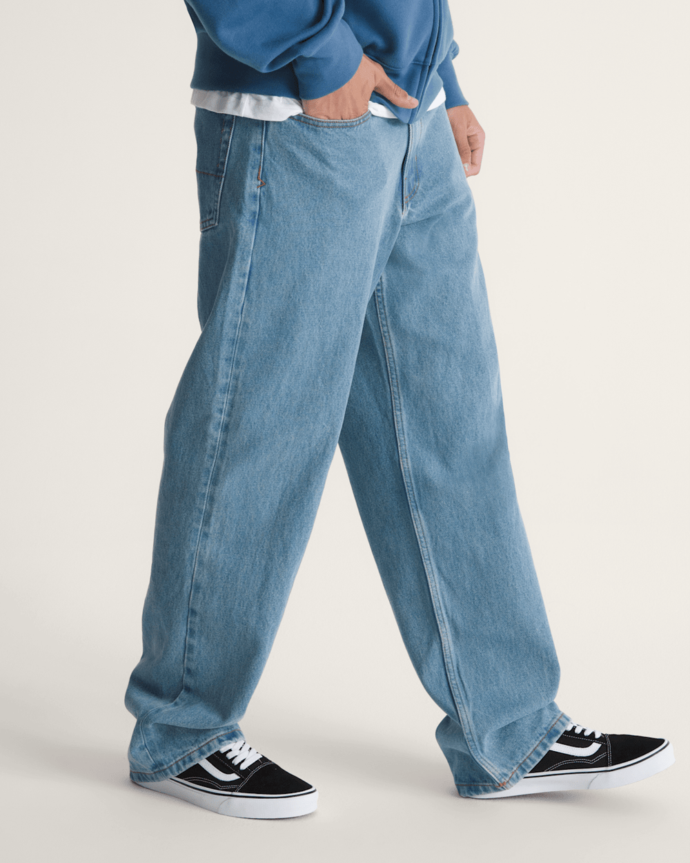 Men Vans Check-5 Loose Denim Pants in Stonewash Blue