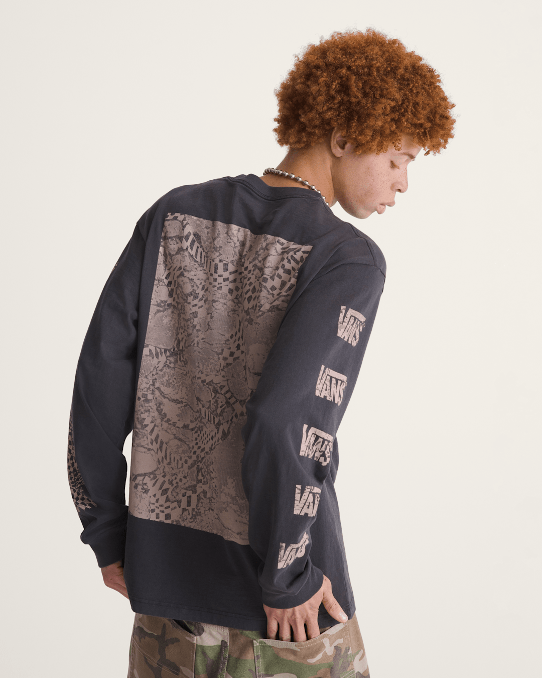 Men Vans Warped Adventure Long Sleeve T-Shirt in Faded Black