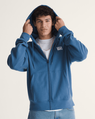 Men Vans Stretch Logo Zip Hoodie in True Navy Blue