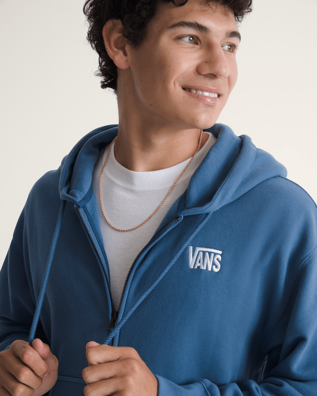 Men Vans Stretch Logo Zip Hoodie in True Navy Blue