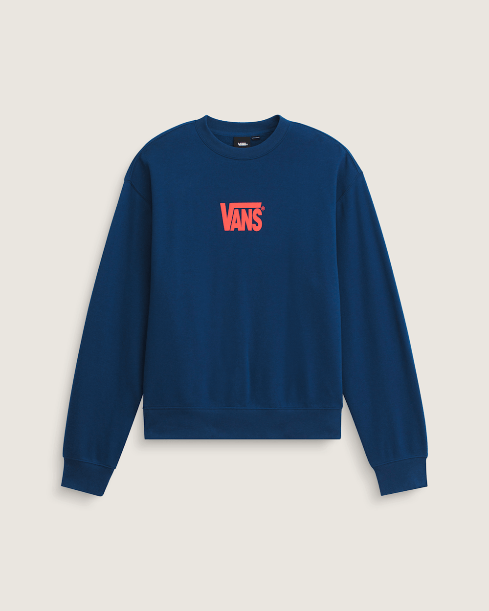 Men Vans Stretch Logo Crew Sweatshirt in Deep Indig Blue / Flame Red