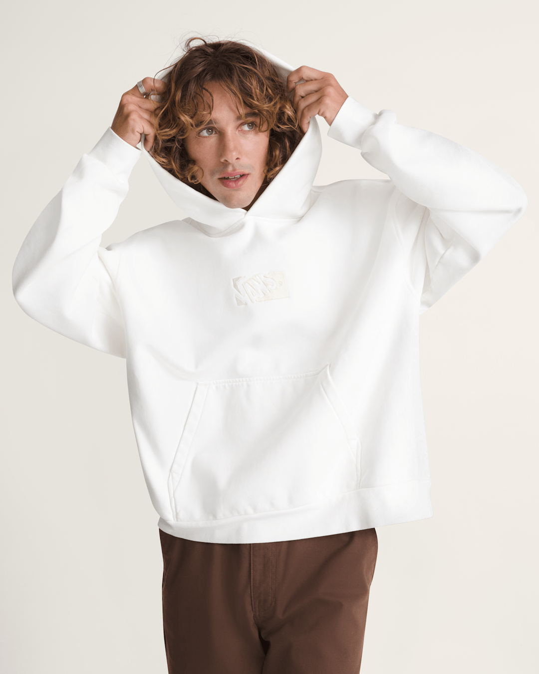 Men Vans Premium Pullover Hoodie in Egret White
