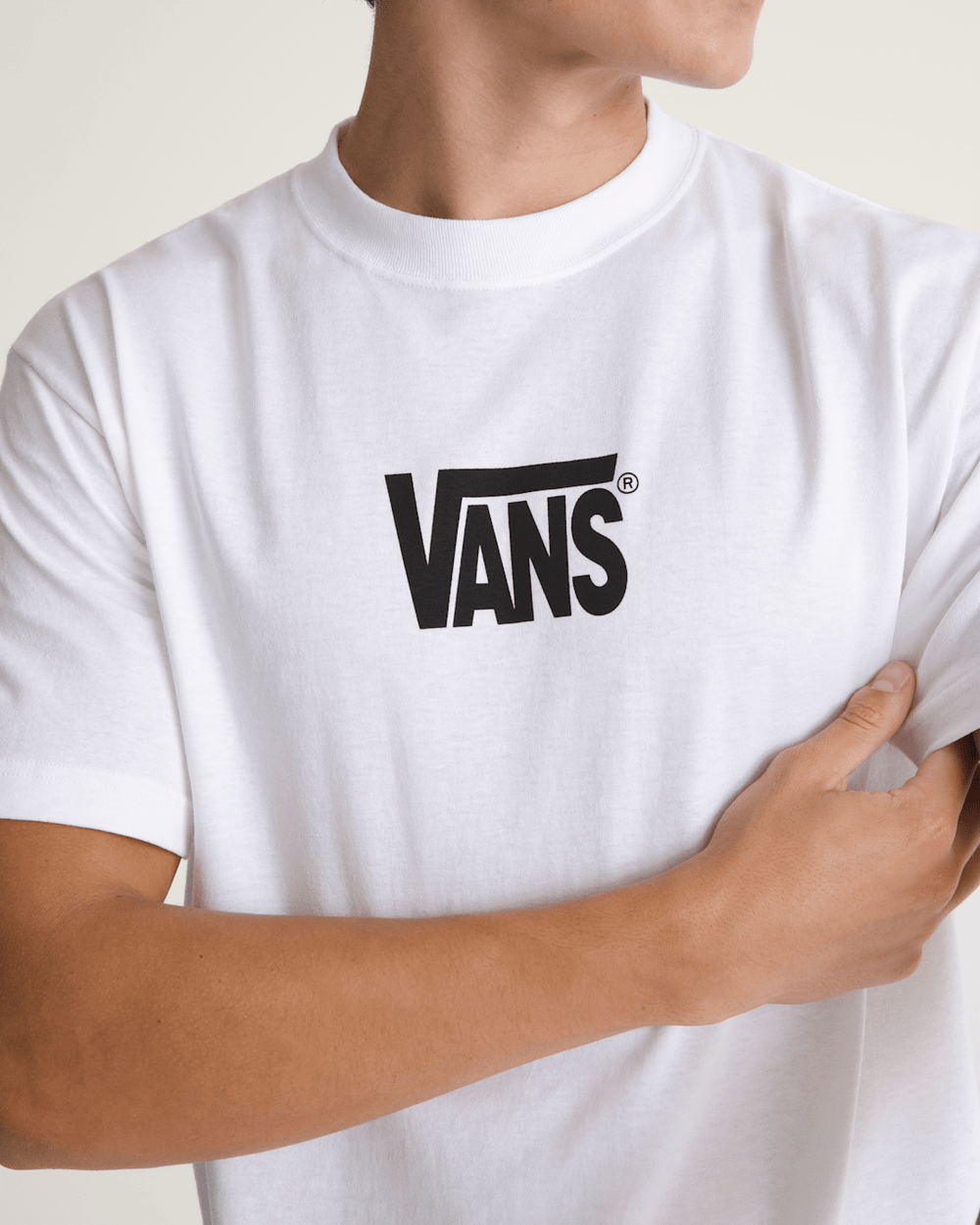 Men Vans Stretch Logo T-Shirt in White / Black