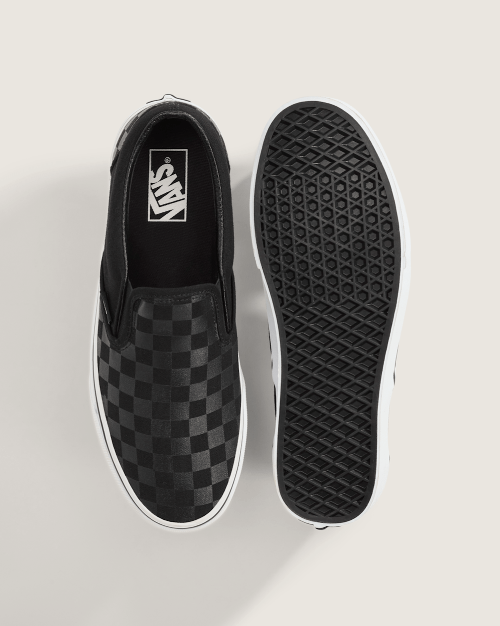 Men Vans Classic Checkerboard Slip-On Black/Black Shoe