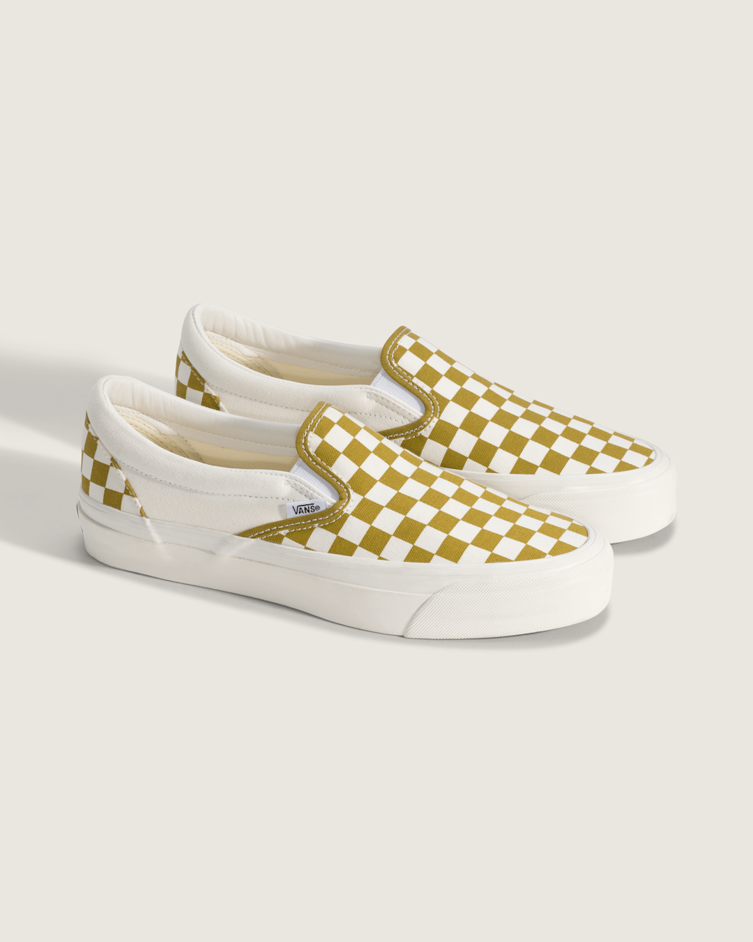 Men|Sale Vans Premium Classic Slip-On Checkerboard Shoe in Checkerboard Burnt Gold Yellow