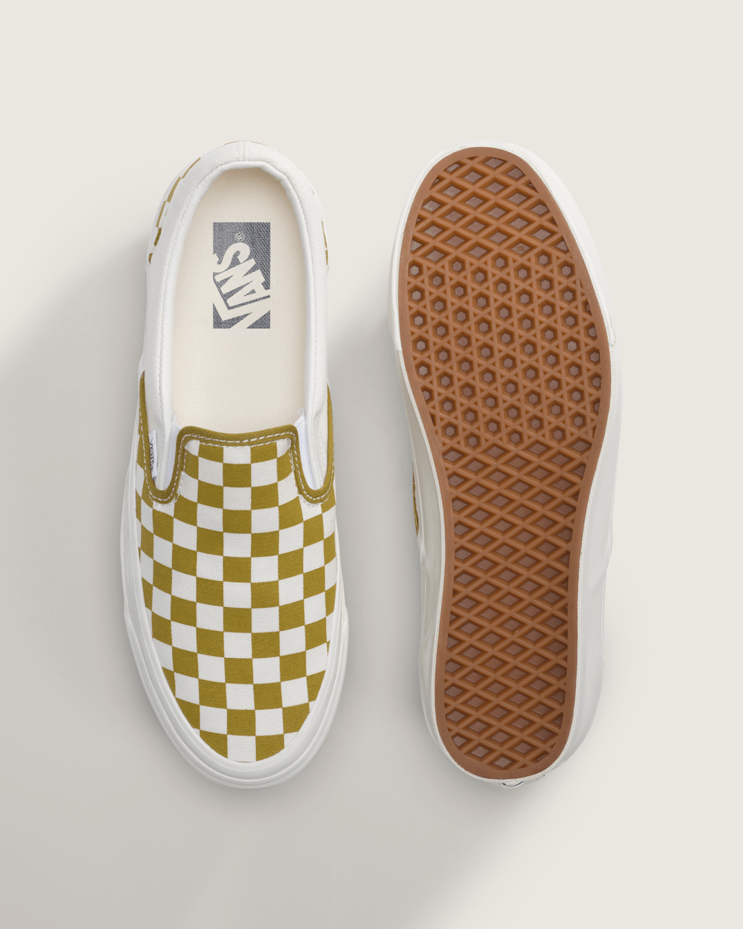 Men|Sale Vans Premium Classic Slip-On Checkerboard Shoe in Checkerboard Burnt Gold Yellow