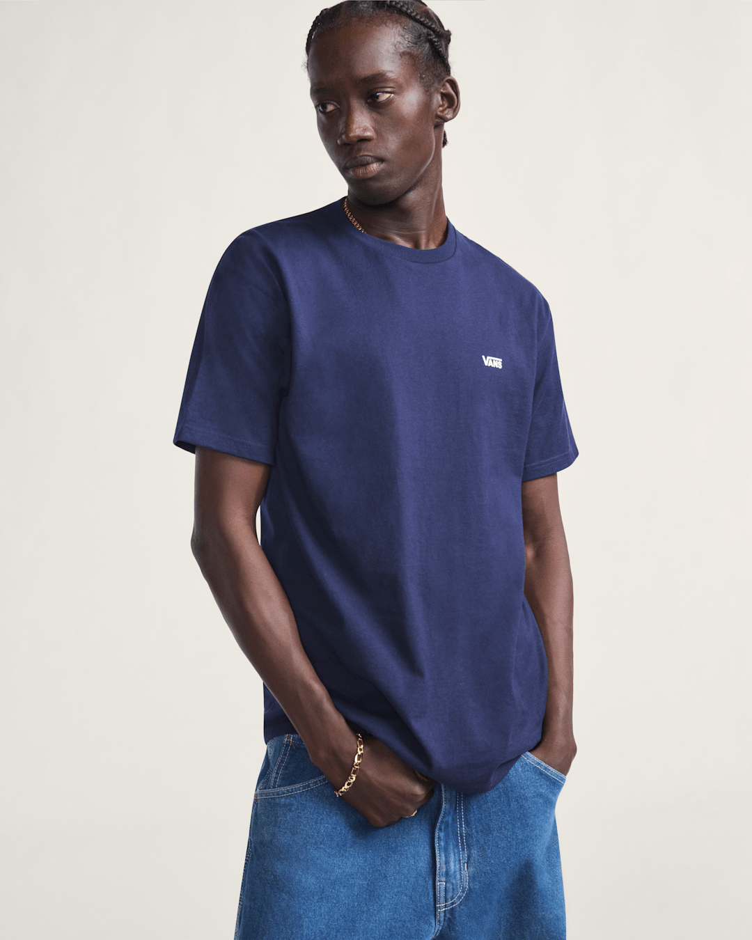 Men Vans Left Chest Logo T-Shirt in Navy Blue