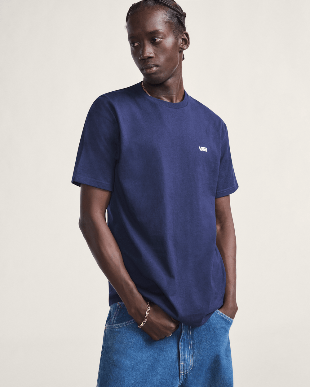 Men Vans Left Chest Logo T-Shirt in Navy Blue