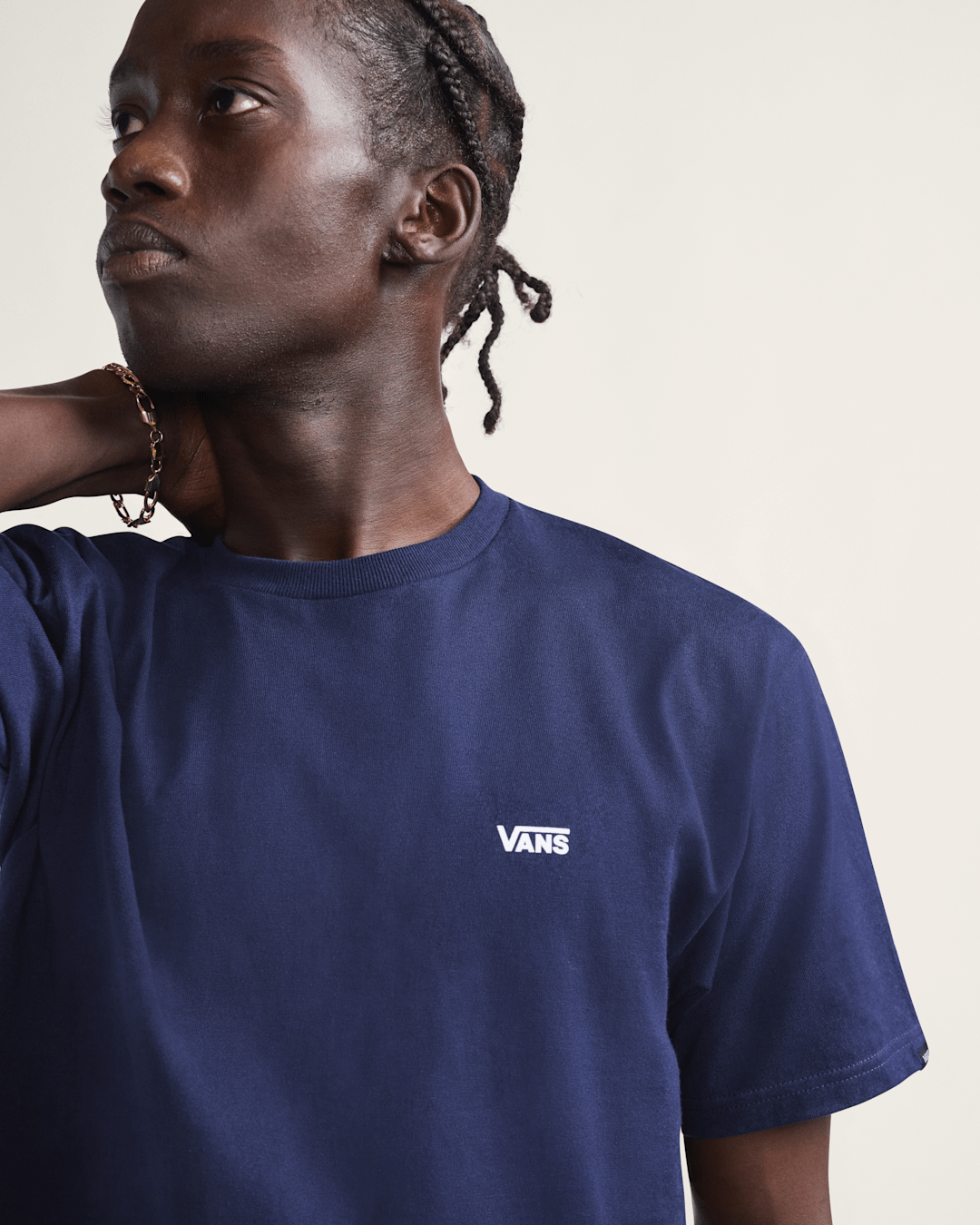 Men Vans Left Chest Logo T-Shirt in Navy Blue