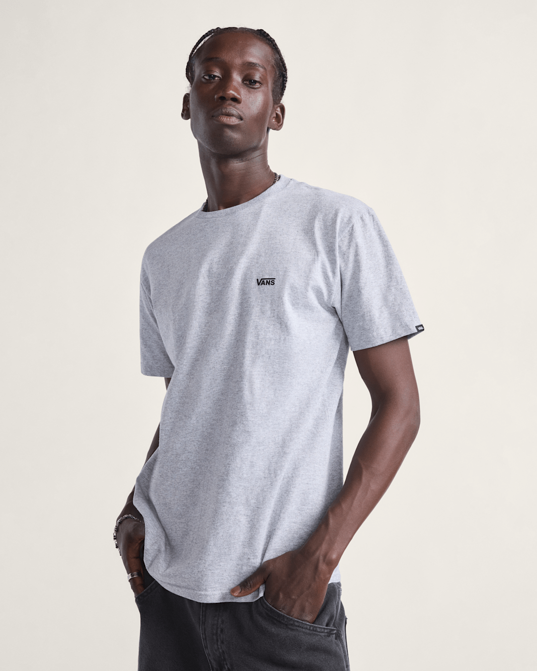 Men Vans Left Chest Logo T-Shirt in Heather Grey