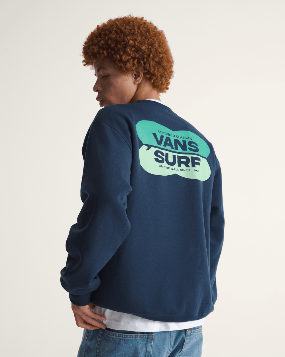 Men Vans Palms Crew Sweatshirt in Dress Blues