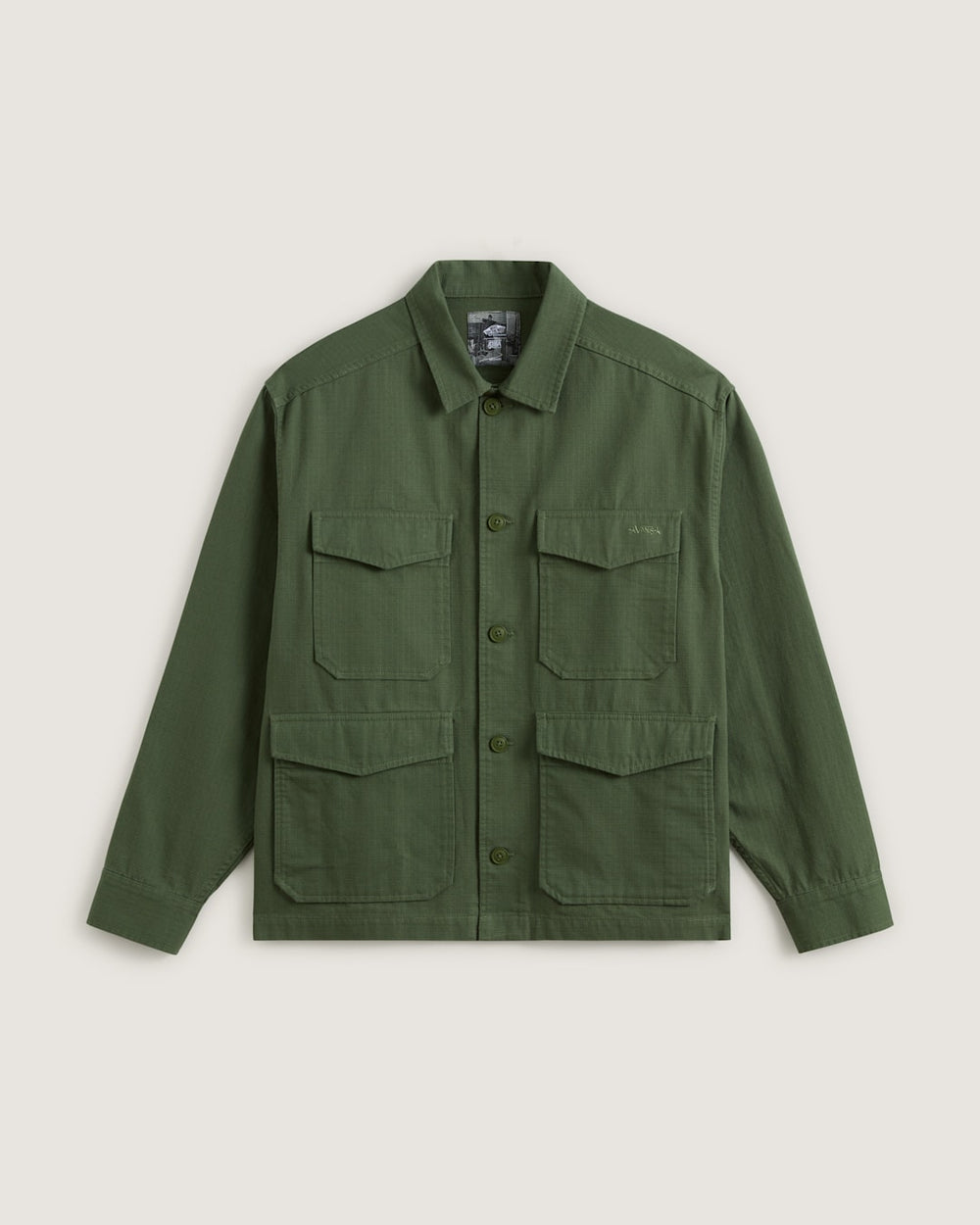 Men Vans Skate Military Overshirt by Atiba Jefferson in Atiba Pine Forest Green