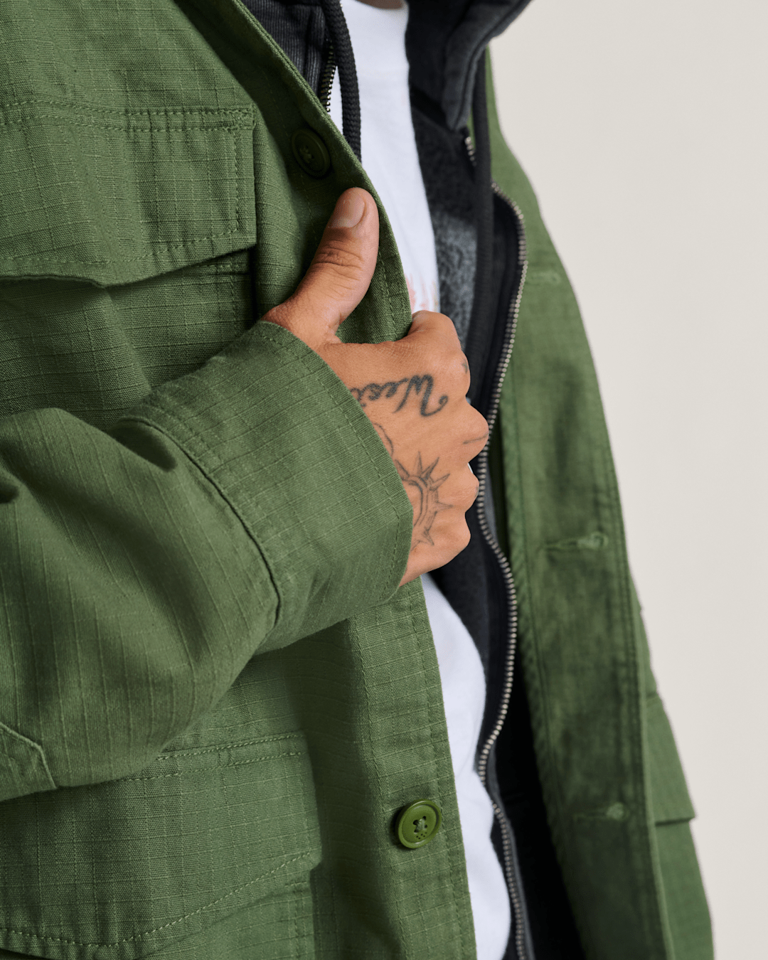 Men Vans Skate Military Overshirt by Atiba Jefferson in Atiba Pine Forest Green