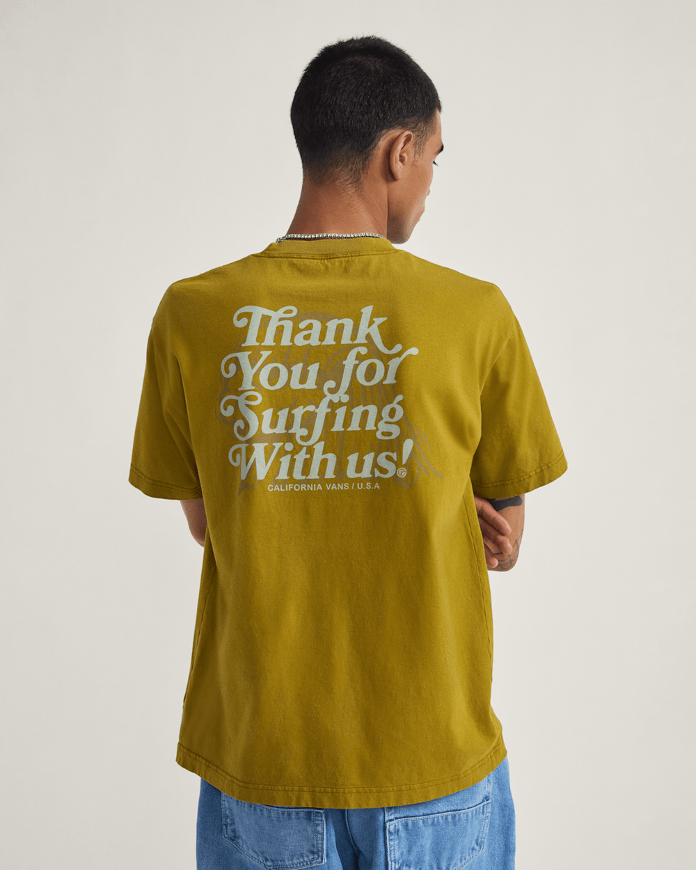 Men Vans Thanks For Surfin T-Shirt in Burnt Gold Yellow