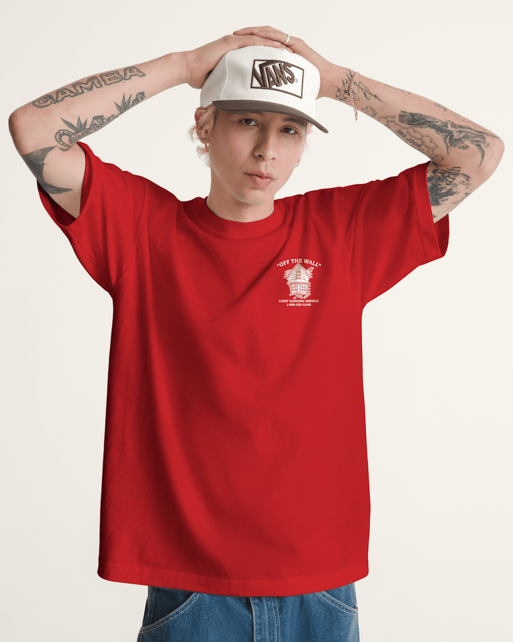 Men Vans Deck the Walls T-Shirt in Red