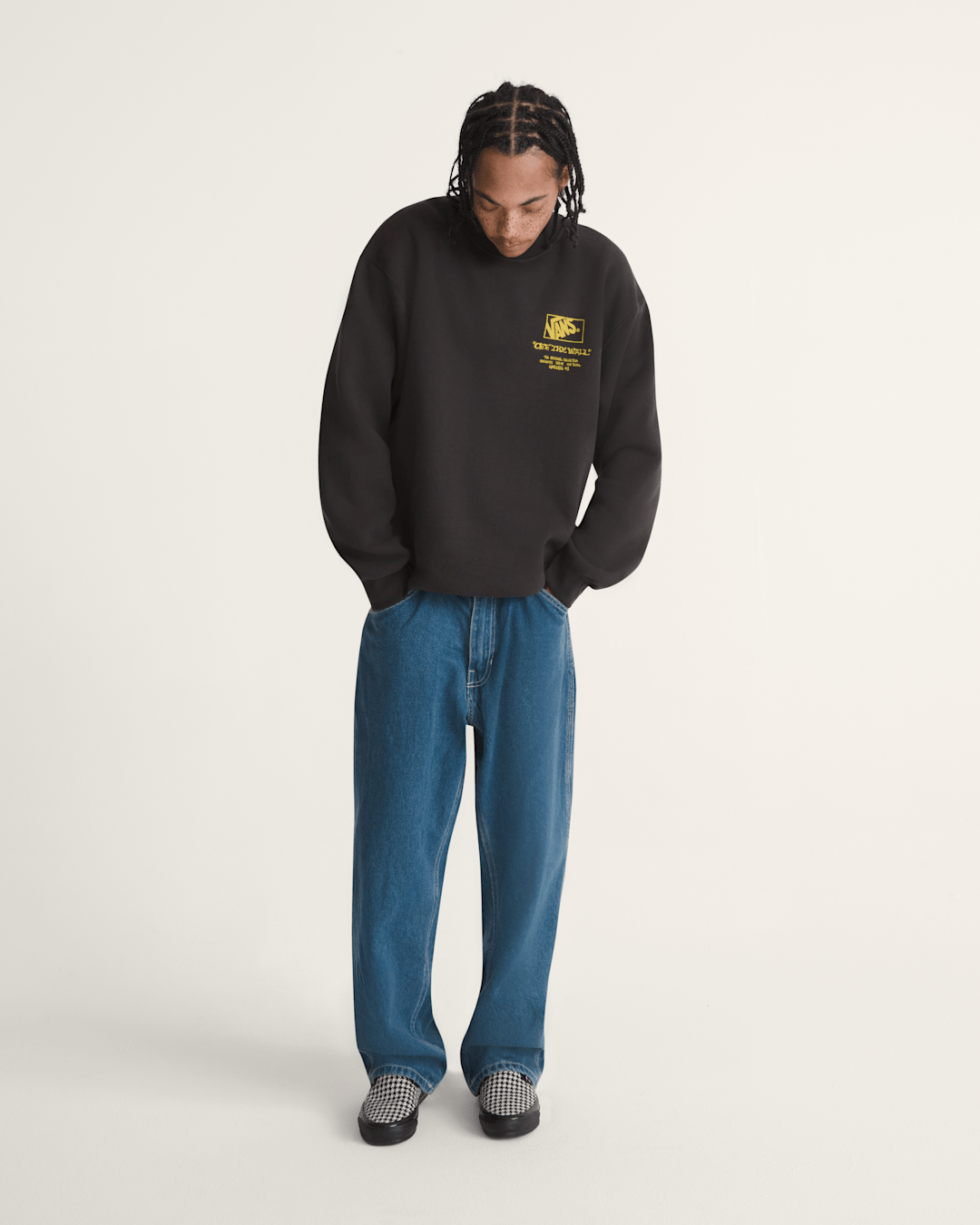 Men Vans Circle Bones Formula Crew Sweatshirt in Black