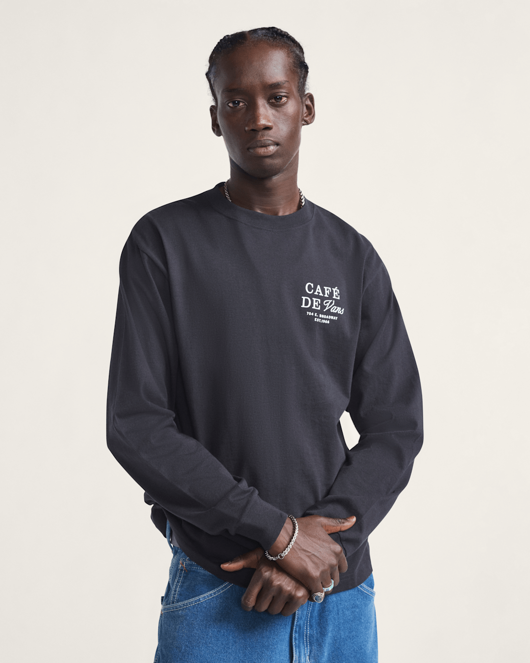 Men Vans Cafe Vans Long Sleeve T-Shirt in Black