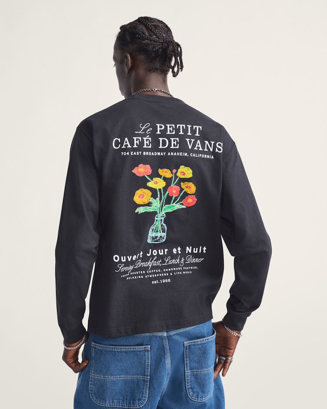 Men Vans Cafe Vans Long Sleeve T-Shirt in Black