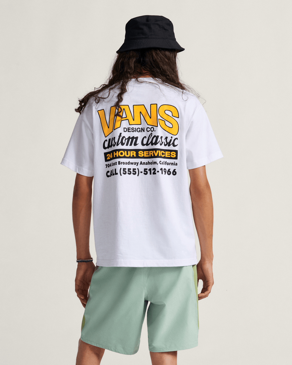 Men Vans Shop Front T-Shirt in White / Sunny Yellow