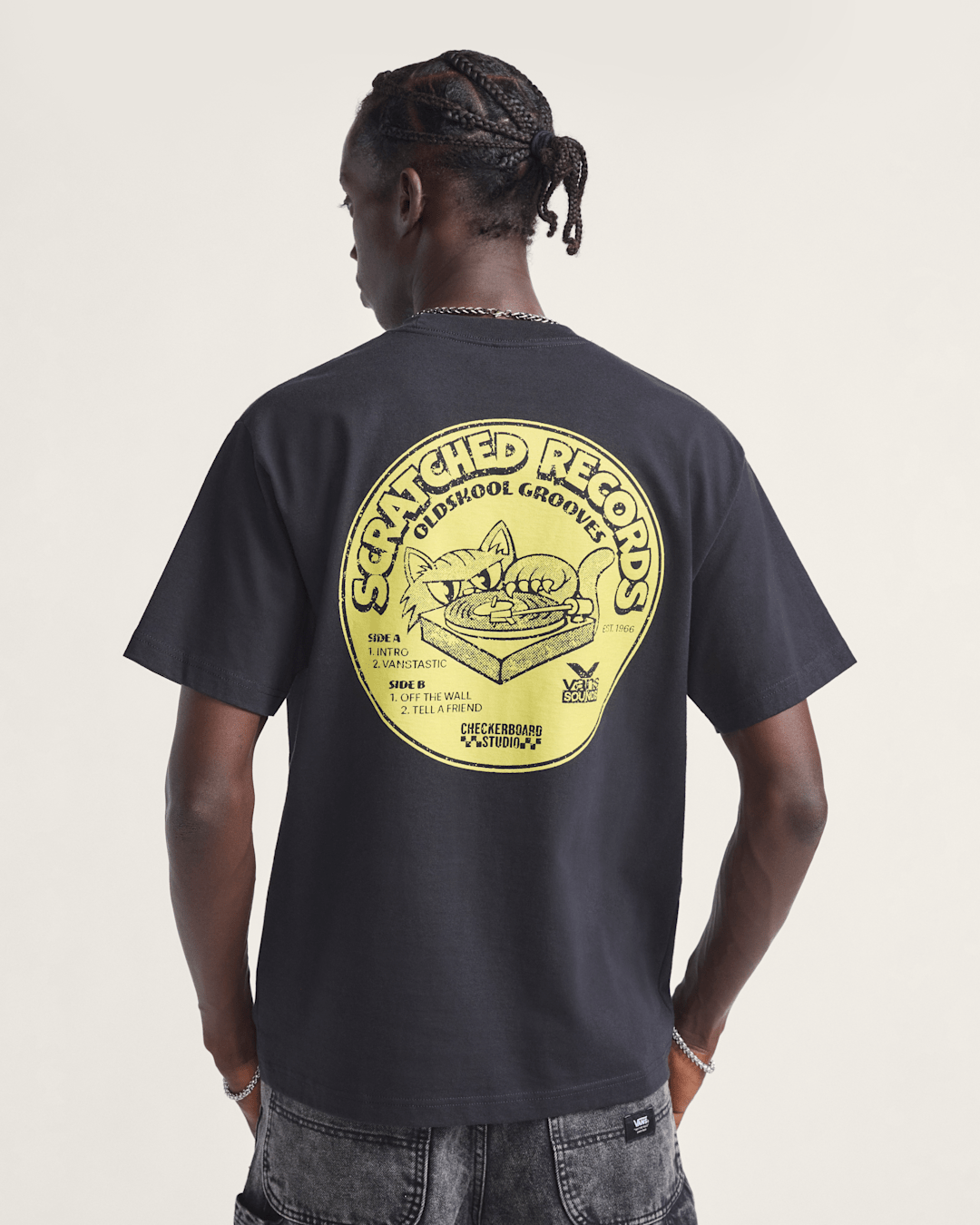 Men Vans Scratched Records T-Shirt in Black