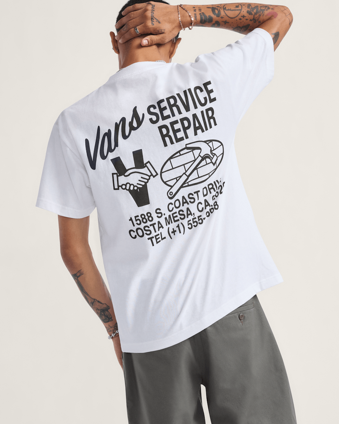 Men Vans Service Repair T-Shirt in White